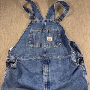 Vintage Round House Overalls 46x30 Made in USA Denim Workwear Distressed